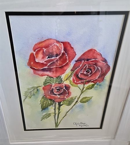 Christine M, Red Roses, watercolour.